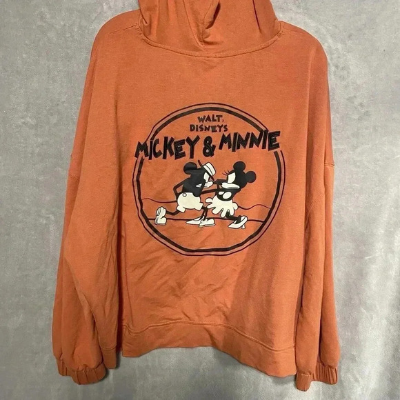 Walt Disney Women Sweatshirt Vintage Style Mickey & Minnie 2X Orange Pullover - Picture 5 of 6